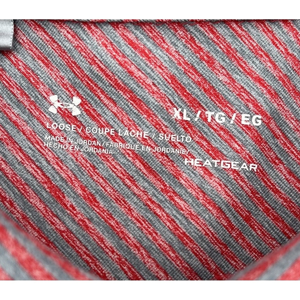 Under Armour Golf Polo Shirt Loose Fit Men's XL Red Gray Striped Short Sleeves - Picture 2 of 6